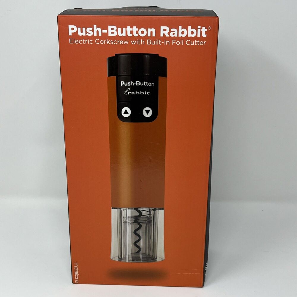Metrokane Push-Button Rabbit Electric Corkscrew with Built-In Foil Cutter Orange